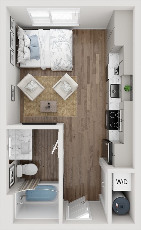 Floor plan for studio, 1 bath, 352 sqft